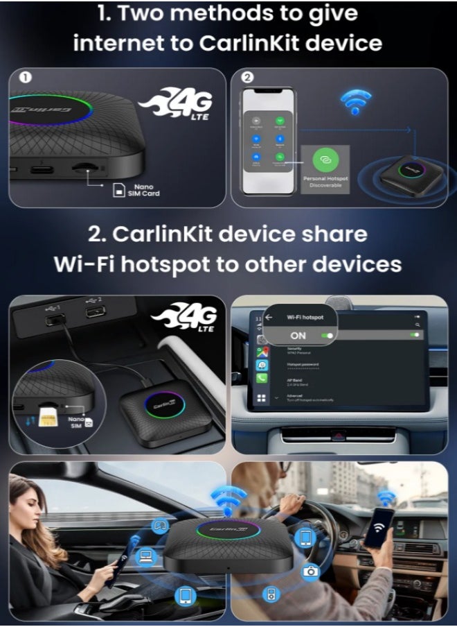 كار لينكيت - كارلين نت كاربلاي جديدة 8 GB، محول لاندرويد اوتو لاسلكي، دونجل محمول لراديو سيارة OEM مع تشغيل سيارة سلكية. - Image 1