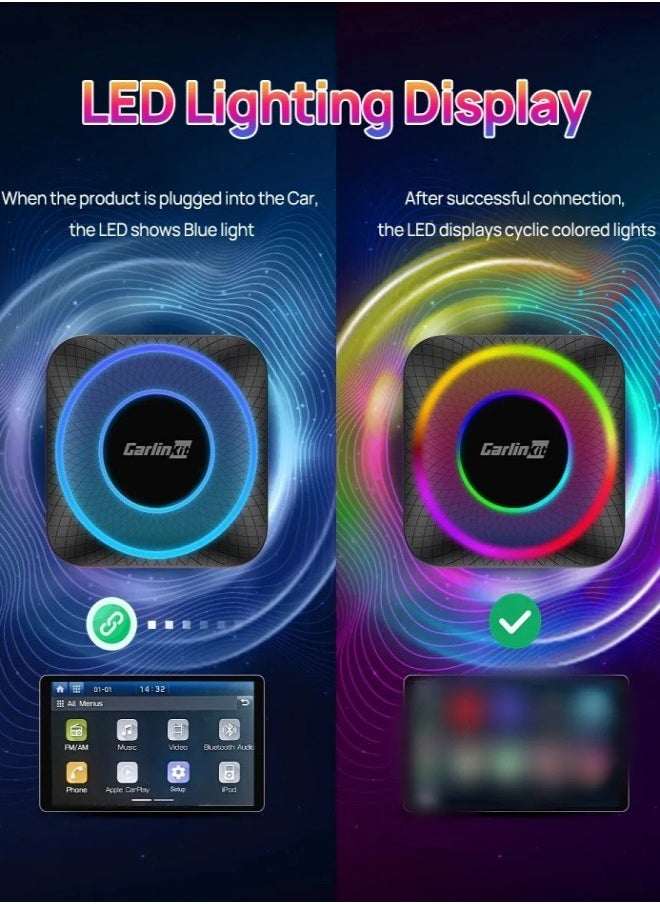 كار لينكيت - كارلين نت كاربلاي جديدة 8 GB، محول لاندرويد اوتو لاسلكي، دونجل محمول لراديو سيارة OEM مع تشغيل سيارة سلكية. - Image 1