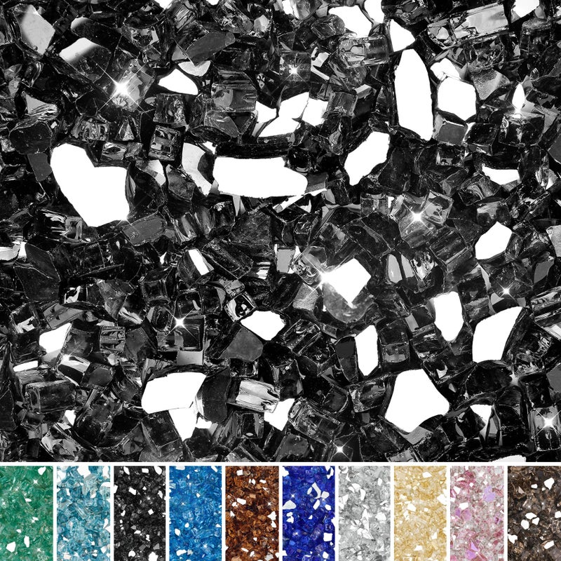 Skyflame 10Pound Fire Glass for Fireplace Fire Pit and Landscaping Onyx Black Reflective 12Inch