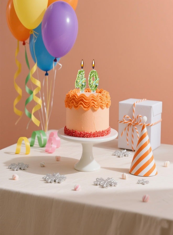 AOOLADA 40 Birthday Candle, 40th Cake Candles, Number 40 Birthday Candles for Cake Topper Decoration, Green - Image 2