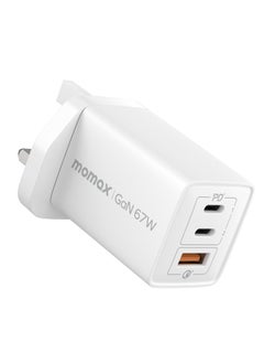 Momax MOMAX GaN Charger, 3 Port 67W USB C, Compact PD 3.0 Charger, High Power Wall Charger for Laptops, MacBook, iPad Pro,Mini, iPhone 15,Pro,Pro Max, White  - Image 1