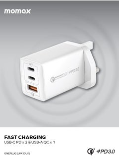 Momax MOMAX GaN Charger, 3 Port 67W USB C, Compact PD 3.0 Charger, High Power Wall Charger for Laptops, MacBook, iPad Pro,Mini, iPhone 15,Pro,Pro Max, White  - Image 5