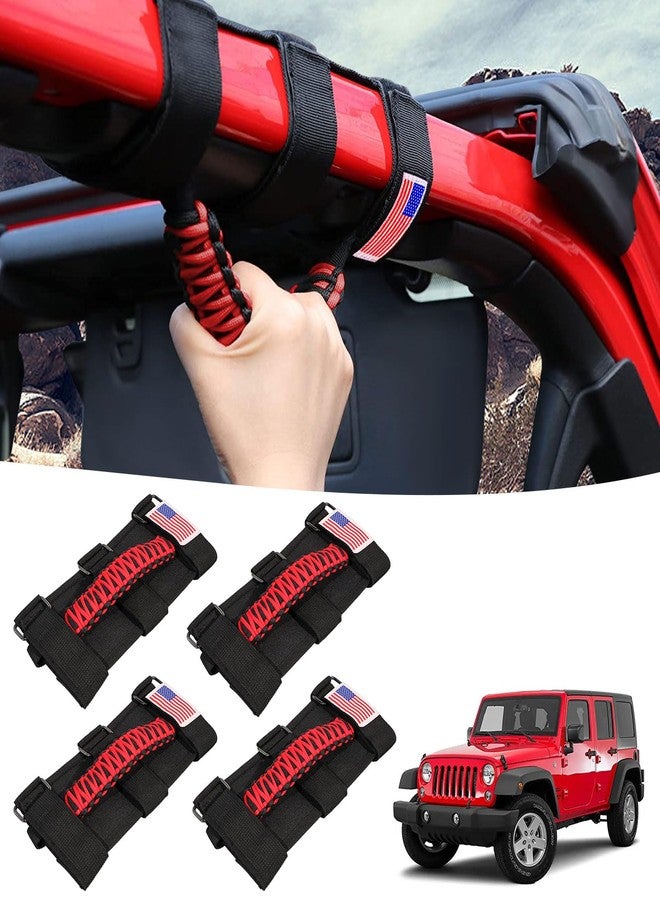 Gaizon 4 Pack Grab Handles Roll Bar Paracord Handgrip Handles with America Flag Pattern Replacement for Jeep Wrangler YJ TJ JK JL,Gladiator JT 1955-2022(Red) - Image 1