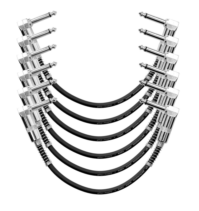Softline Pro SP PRT 09 Guitar Patch Cable Right Angle 25 cm 1/4 Instrument Cable For Effect Pedals (9 Inch) (Silver Plated Pack of 6) - Image 1