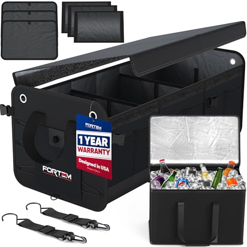 FORTEM SUV Trunk Organizer with Cooler, Car Organizer, Collapsible Multi-Compartment Storage Bag for Car Accessories for Women Men, 1680D Oxford, Non Slip Bottom, Adjustable Straps Soft Cover (110L) - Image 1
