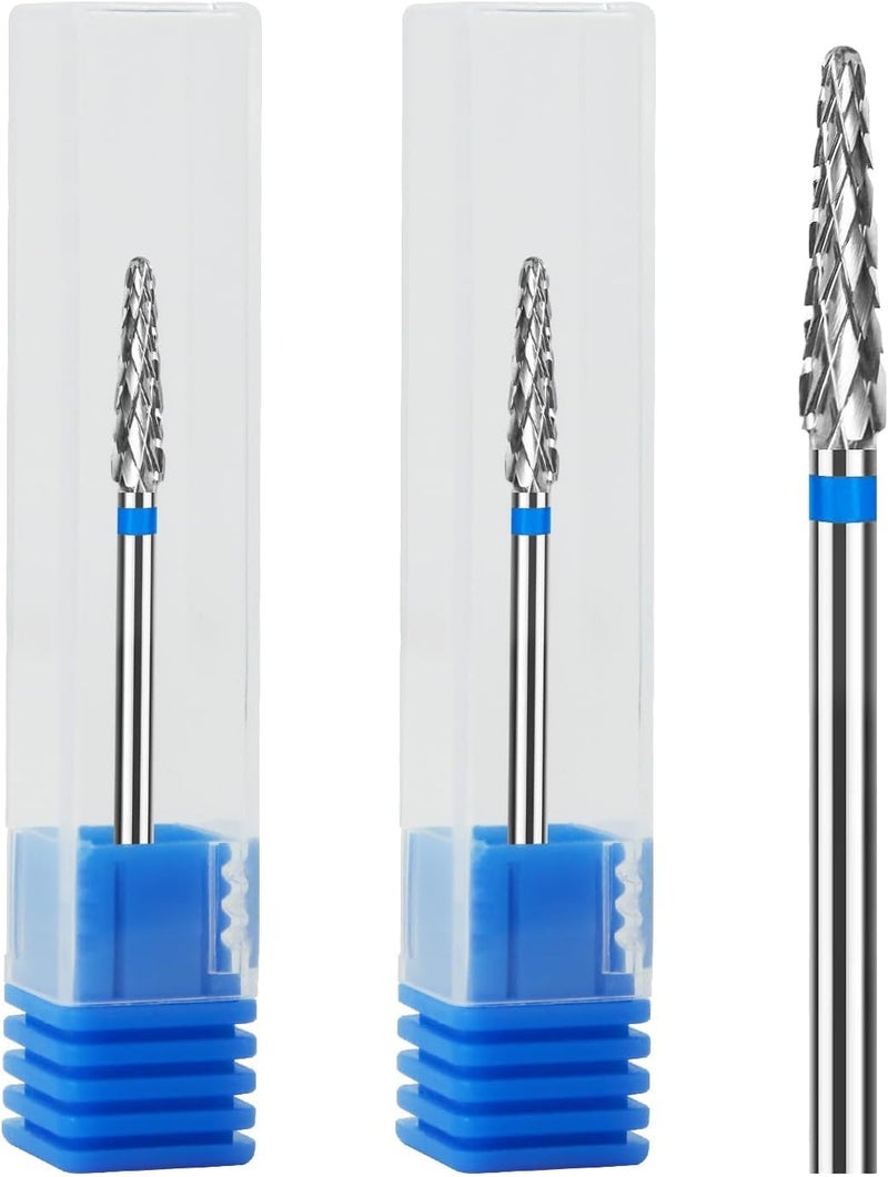 KASTWAVE 2Pcs 3/32" Medium Grit Carbide Cuticle Drill Bits, for Electric Nail Drill, Small Cone Shape Nail Bit, Dead Skin Cleaner for Manicure and Pedicure, Nail Salon Tools for Home Use - Image 1