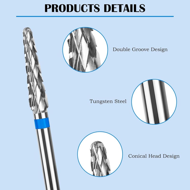 KASTWAVE 2Pcs 3/32" Medium Grit Carbide Cuticle Drill Bits, for Electric Nail Drill, Small Cone Shape Nail Bit, Dead Skin Cleaner for Manicure and Pedicure, Nail Salon Tools for Home Use - Image 3