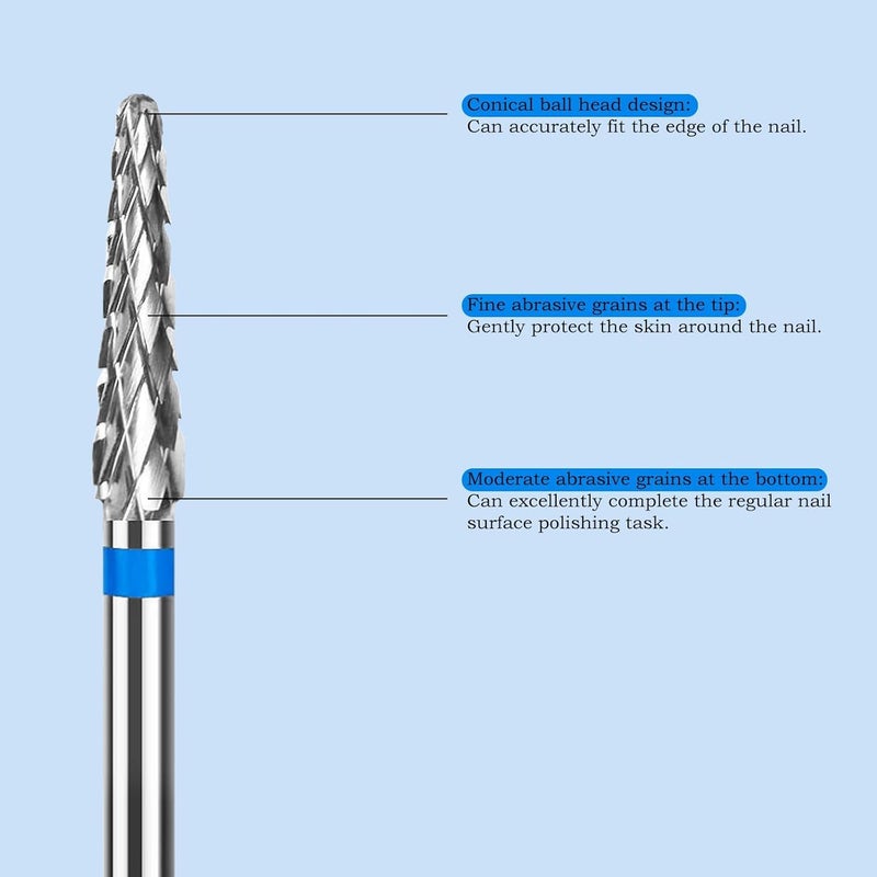 KASTWAVE 2Pcs 3/32" Medium Grit Carbide Cuticle Drill Bits, for Electric Nail Drill, Small Cone Shape Nail Bit, Dead Skin Cleaner for Manicure and Pedicure, Nail Salon Tools for Home Use - Image 5
