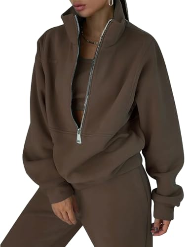 Eisctnd Womens Fleece 2 Piece Sweatsuit Lounge Set Long Sleeve Sweatshirt Jogger Pants Tracksuit Sweatsuit 2024 Fall Sets(Coffee-L) - Image 1