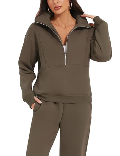Eisctnd Womens Fleece 2 Piece Sweatsuit Lounge Set Long Sleeve Sweatshirt Jogger Pants Tracksuit Sweatsuit 2024 Fall Sets(Coffee-L) - Image 3