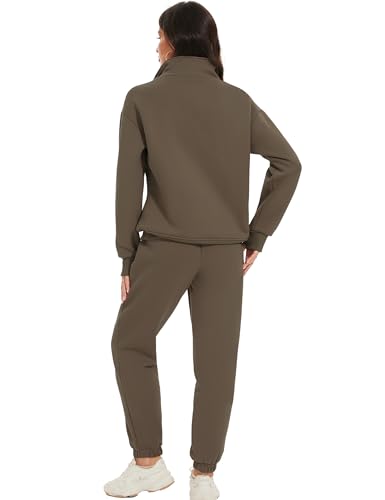 Eisctnd Womens Fleece 2 Piece Sweatsuit Lounge Set Long Sleeve Sweatshirt Jogger Pants Tracksuit Sweatsuit 2024 Fall Sets(Coffee-L) - Image 4