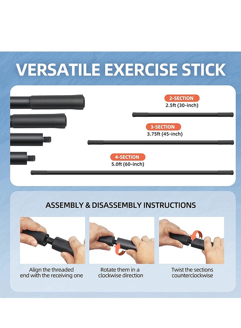 Generic Multifunctional Yoga Stick - Adjustable Metal Stretching Rod with Handles - Portable Exercise Aid (60in/152.4cm)  - Image 3
