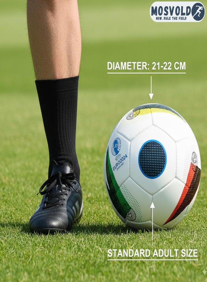 MOSVOLD PVC Football Size 5 with Pump | Professional Match & Training Soccer Ball | Multicolour, Durable & Waterproof | Firm Bounce, Shape Retention | Suitable for Grass, Turf & Hard Ground - Image 4