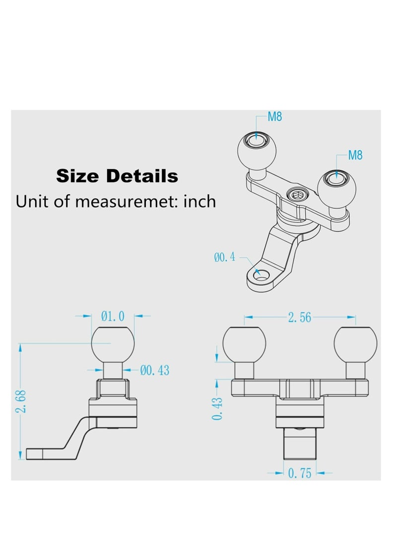 Oasisgalore - Aluminum Alloy Phone Holder Mount Base Bike Motorcycle Phone Mount Holder Base with RAM Mounts B Size 1 Inch Ball Double Socket Arm - Image 1