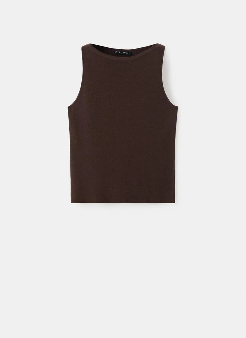Mango 30-MARRON Fine-Knit Boatneck Top for Women | Best Price UAE