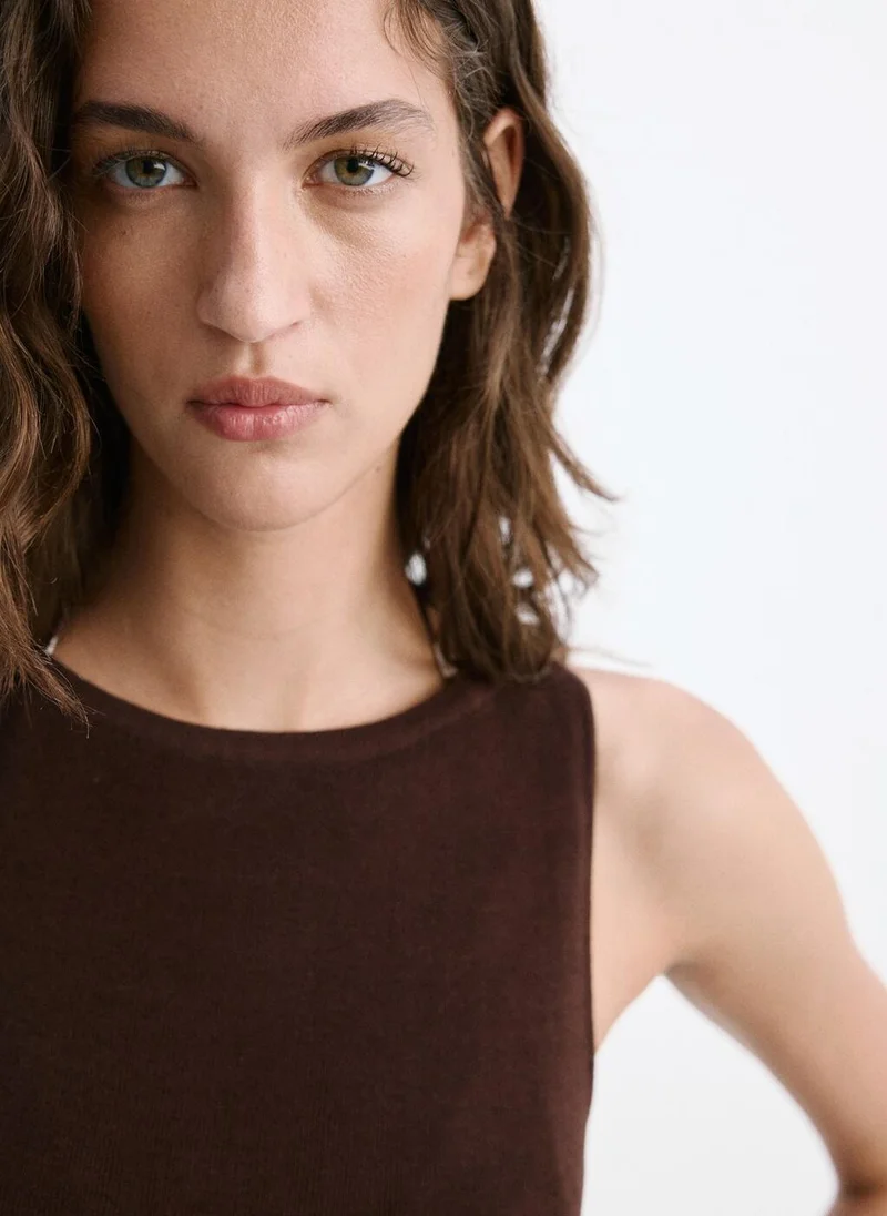 Mango 30-MARRON Fine-Knit Boatneck Top for Women | Best Price UAE