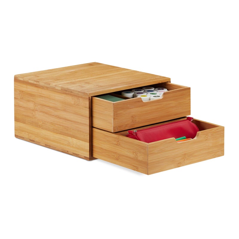 Relaxdays Bamboo Drawer Box Desk Organiser Natural Look Office Stacking Aid HWD 18 x 30 x 31 cm Natural