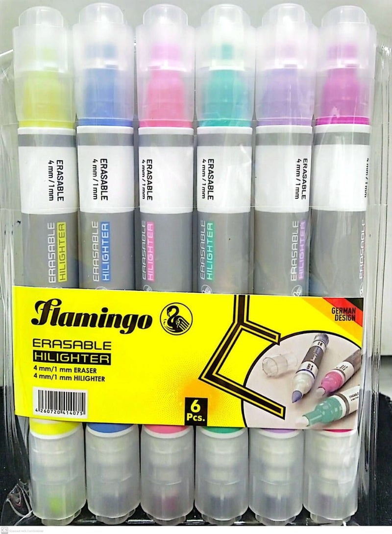 Flamingo Twin Sided Erasable Hilighter 6Pieces - Image 1