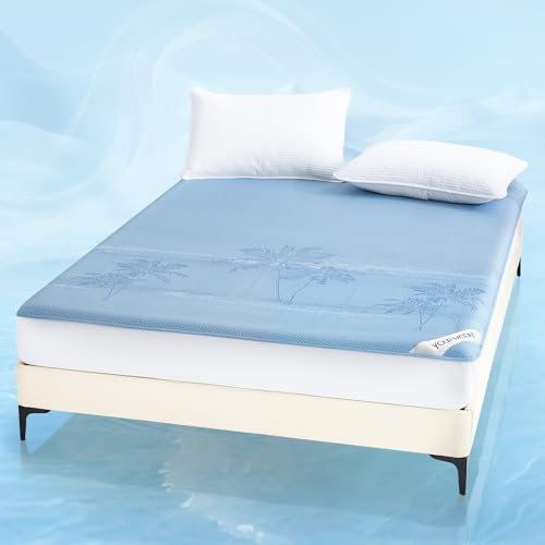 YOUR MOON Queen Size Cooling Mattress Pad for Hot Sleepers - Soft Breathable Noiseless Bed Pad Cover Mattress Cover, 8"-16" Deep Pocket - Enhanced Cooling Technology for Restful Sleep, Light Blue - Image 1