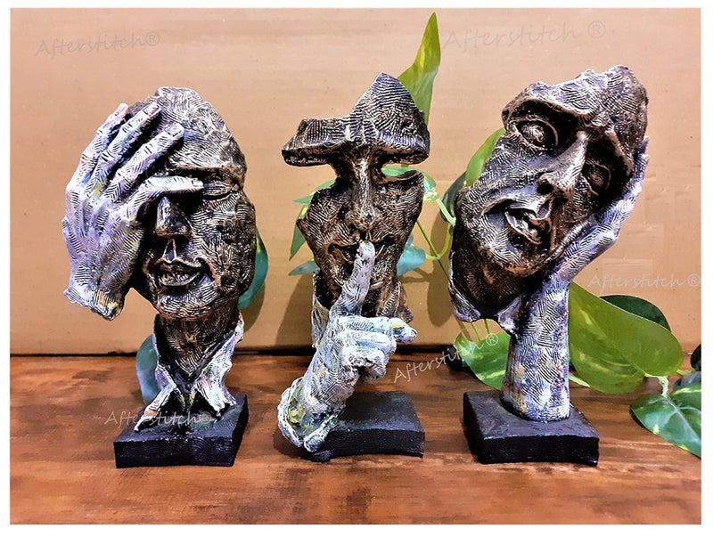 AFTERSTITCH Set of 3 Polyresin Human Face Sculptures Showpieces Three Modern Art 3D Decotaive no Evil Designs Idols for Home Living Room Decoration Gift Human face showpiece - Image 2