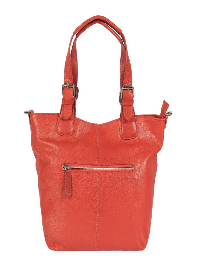 PERF Women Genuine Leather Shopper Bag | Spacious Office & Daily Handbag | Premium Soft Leather Tote | Fits Essentials with Ease | Size 13.4 x 8.7 x 3.9 Inches (RED SHINY) - Image 3