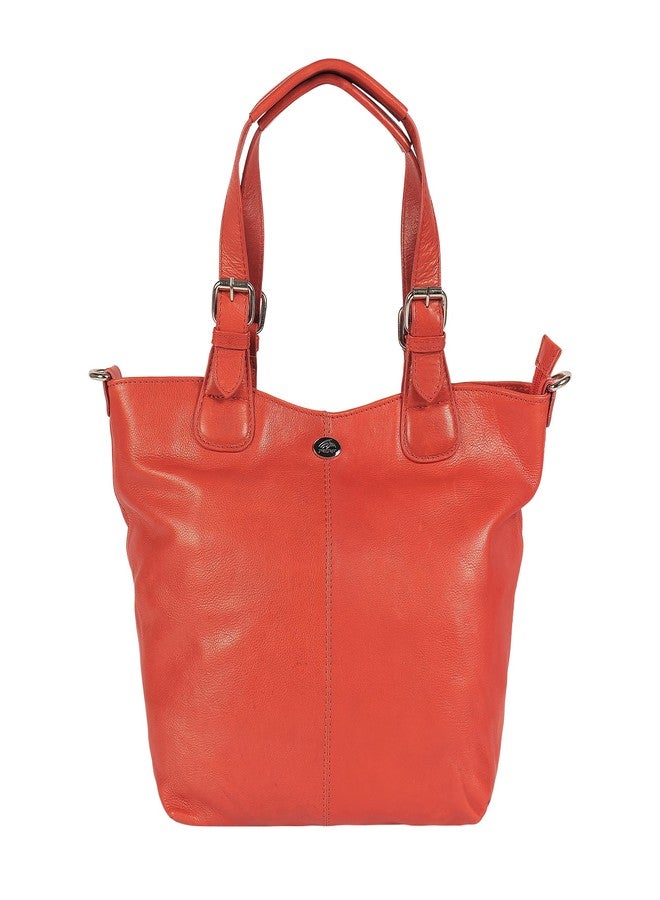 PERF Women Genuine Leather Shopper Bag | Spacious Office & Daily Handbag | Premium Soft Leather Tote | Fits Essentials with Ease | Size 13.4 x 8.7 x 3.9 Inches (RED SHINY) - Image 1