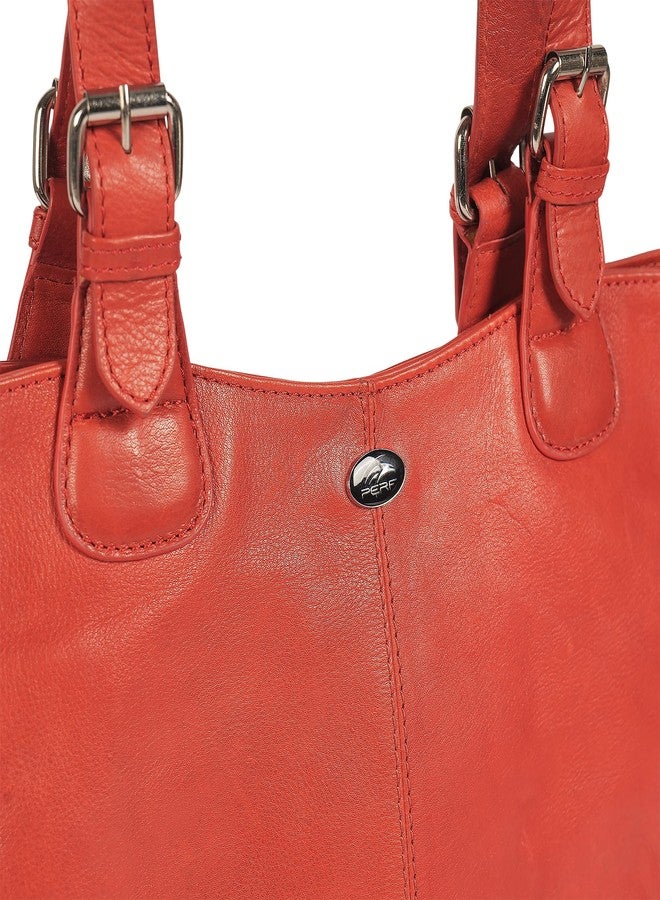 PERF Women Genuine Leather Shopper Bag | Spacious Office & Daily Handbag | Premium Soft Leather Tote | Fits Essentials with Ease | Size 13.4 x 8.7 x 3.9 Inches (RED SHINY) - Image 5