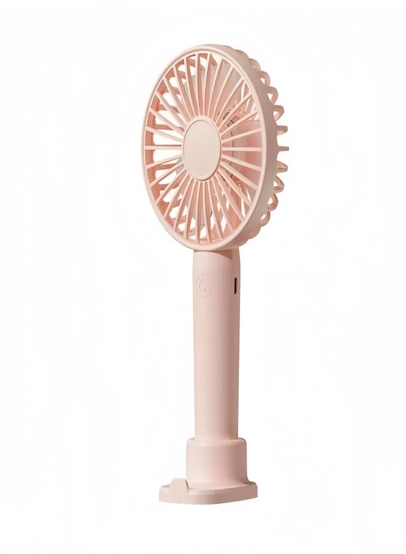 Portable Handheld Fan  USB Rechargeable Mini Fan, Ultra Quiet, 3 Speeds with Phone Holder Base, All Day Battery for Outdoor Indoor (Pink)  - Image 1