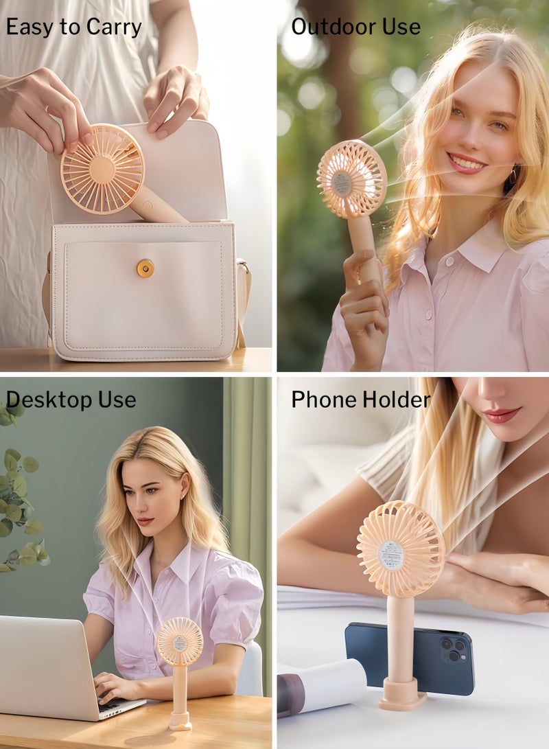 Portable Handheld Fan  USB Rechargeable Mini Fan, Ultra Quiet, 3 Speeds with Phone Holder Base, All Day Battery for Outdoor Indoor (Pink)  - Image 5