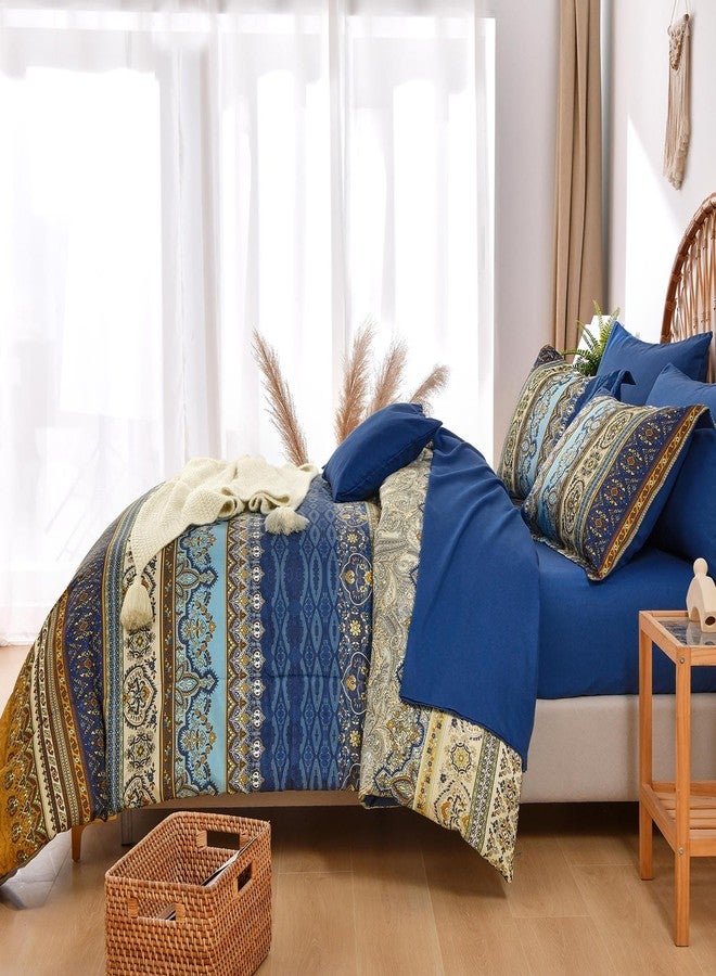 Cottolester Boho King Comforter Set 8 Pieces,Brown Blue Bohemian Comforter Paisley Striped Bed in A Bag,Soft Microfiber Bedding Set for All Season - Image 5