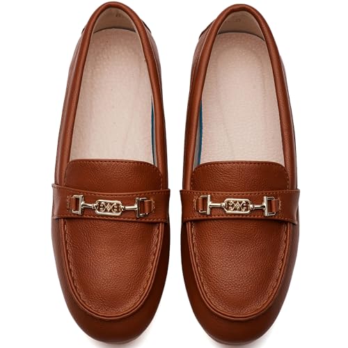 DeYashopin Women's Loafer Shoes Leisure Slip On Work Shoes Comfort Walking Flats Reddish Brown 9.5 - Image 4