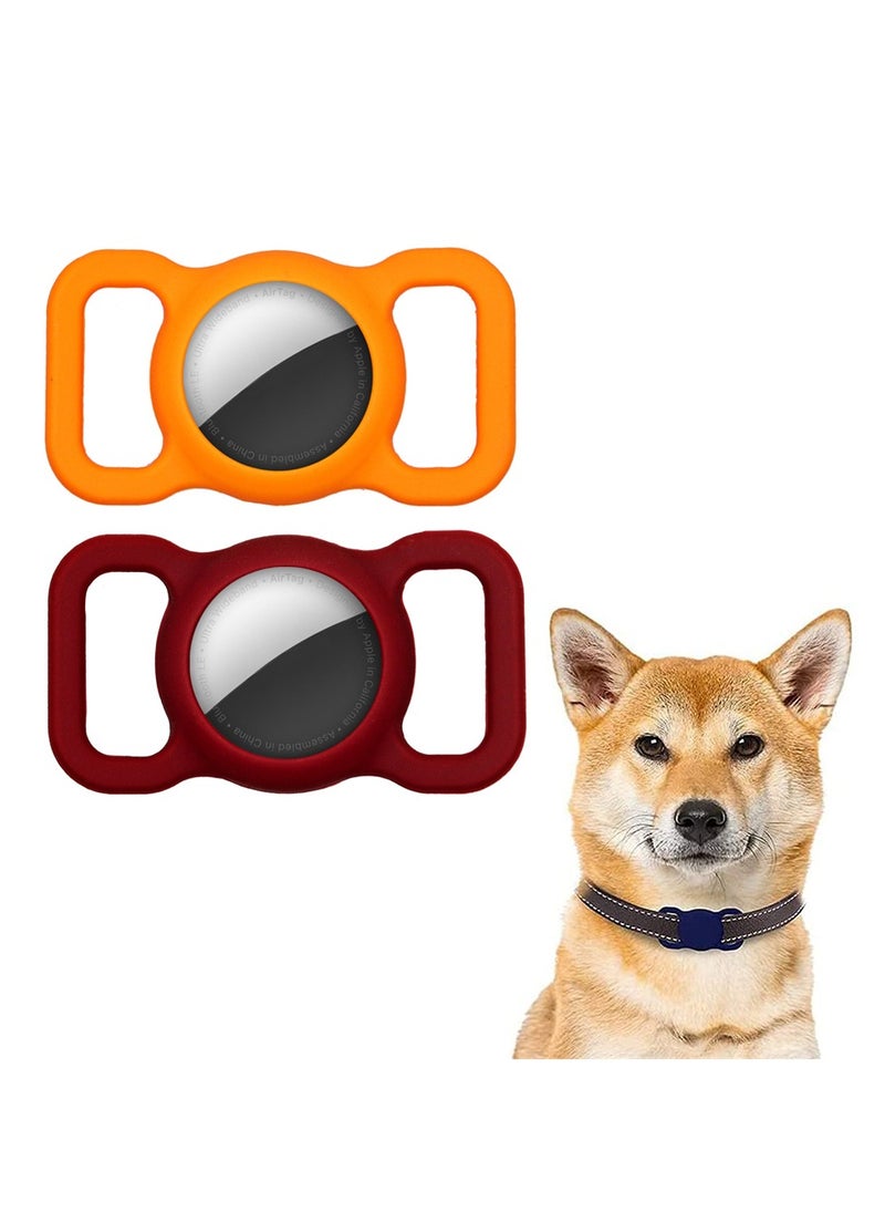 SYOSI Pet Collar Cases Compatible with for Apple Airtag, 2 Pack Silicone Protective G P S Finder Case for Dog Cat Collars, Glow Loop Holder Anti Lost Device (Wine Red, Orange)  - Image 1