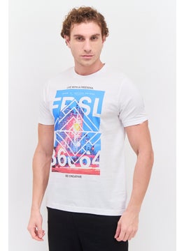 Men Crew Neck Short Sleeve Graphic Printed T-Shirt, White