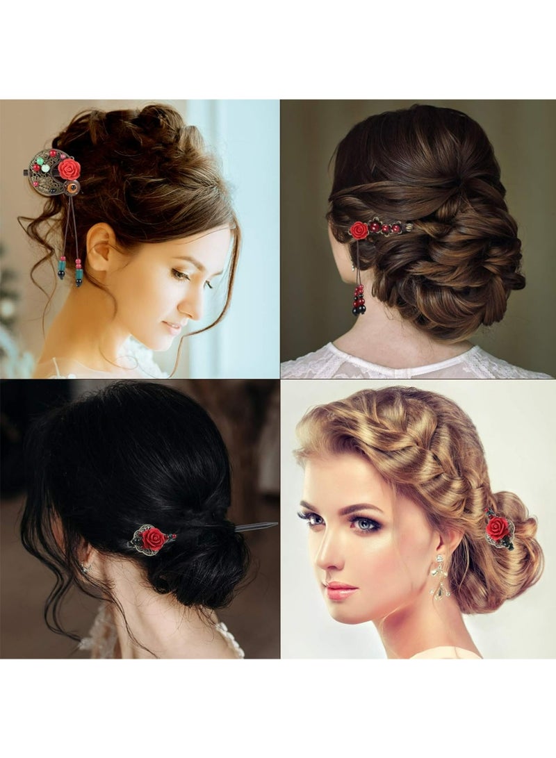 3 Pieces Chinese Hair Stick Japanese Retro Wooden Hairpin Flower Hair Chopsticks Handmade Classic Geisha Hair Accessories Clips for Long Hair - Image 4