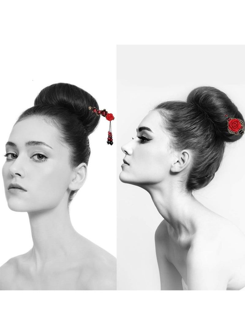 3 Pieces Chinese Hair Stick Japanese Retro Wooden Hairpin Flower Hair Chopsticks Handmade Classic Geisha Hair Accessories Clips for Long Hair - Image 5