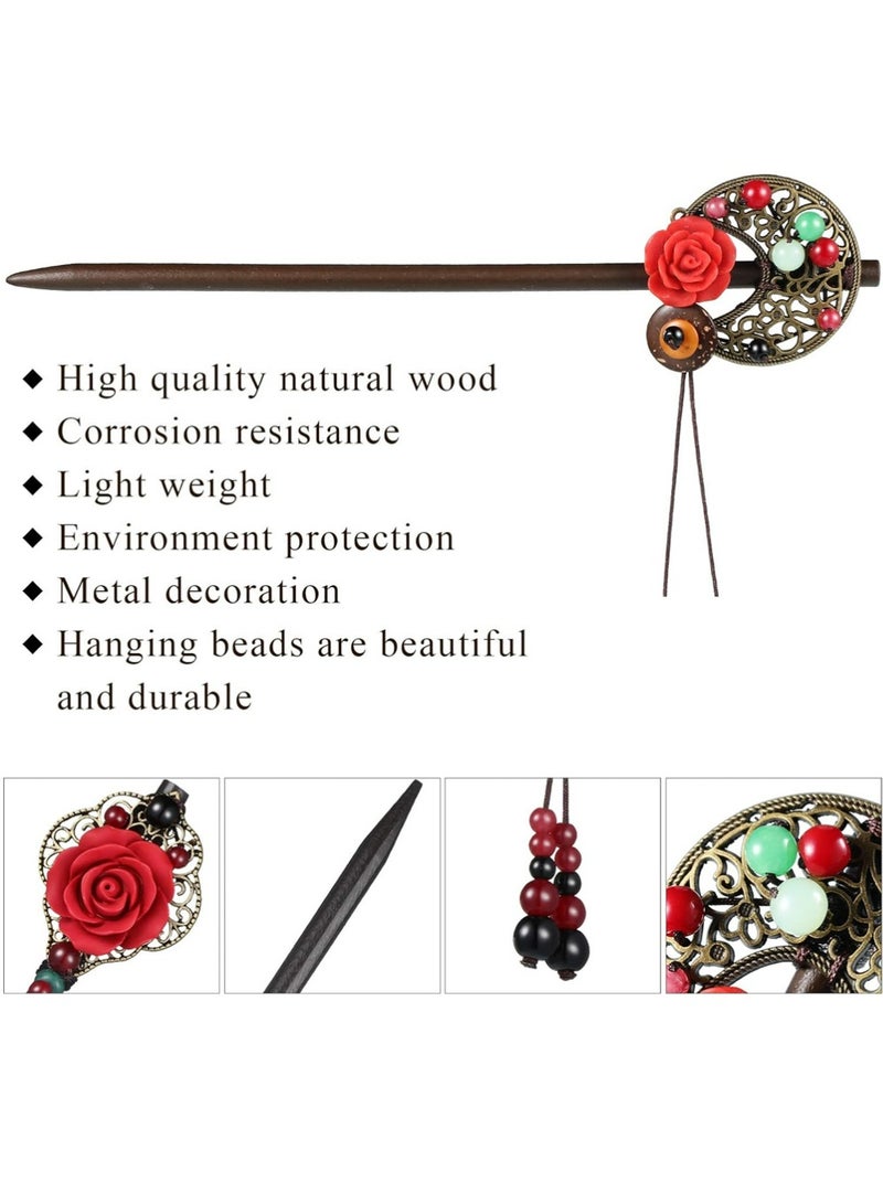 3 Pieces Chinese Hair Stick Japanese Retro Wooden Hairpin Flower Hair Chopsticks Handmade Classic Geisha Hair Accessories Clips for Long Hair - Image 3