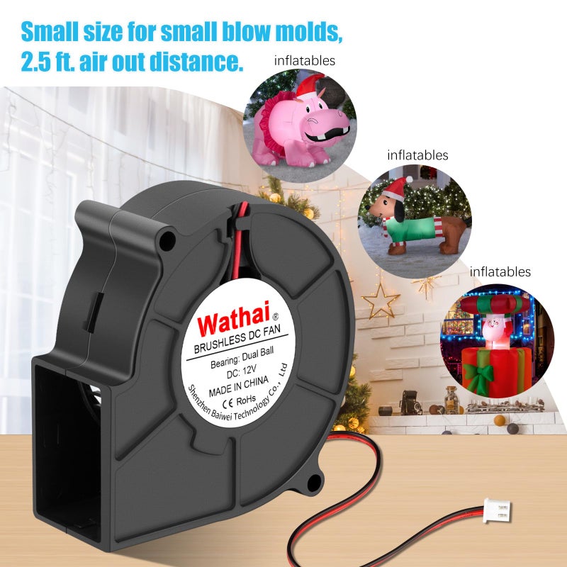 Wathai 75mm x 30mm 12V Blower Cooling Fan Dual Ball 12 Volt DC Centrifugal Fan 2pin for Amplifier RV Fridge Computer Case Ventilation or Project Replacement Part kit - Image 3
