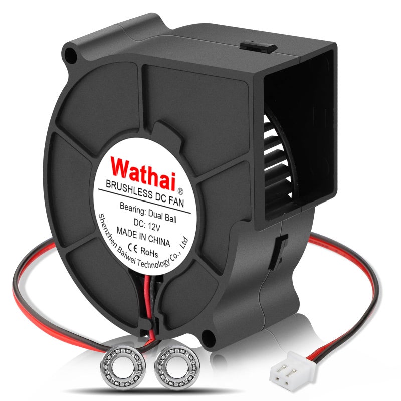 Wathai 75mm x 30mm 12V Blower Cooling Fan Dual Ball 12 Volt DC Centrifugal Fan 2pin for Amplifier RV Fridge Computer Case Ventilation or Project Replacement Part kit - Image 1