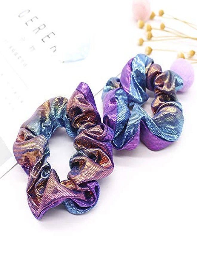 KINFENE 4 Pcs Bright Metallic Hair Scrunchies Hair Holder Bobbles Elastics Ponytail Holders Hair Wrist Ties Bands Cloth Scrunchies for Show Gym Dance Party Club Girl (Purple) - Image 5