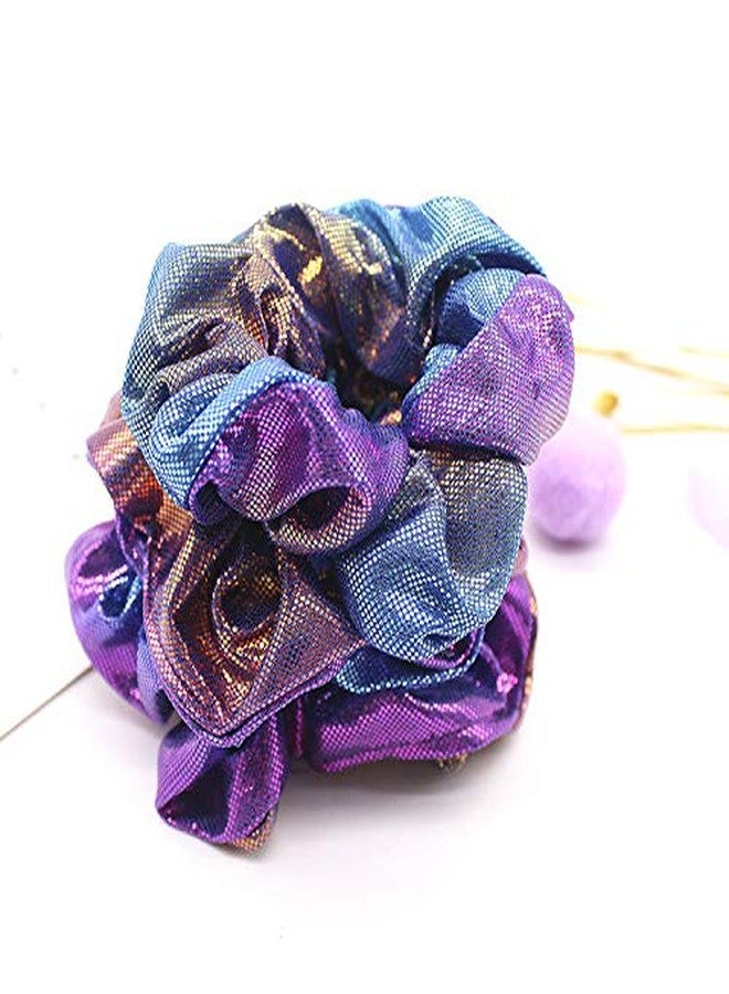 KINFENE 4 Pcs Bright Metallic Hair Scrunchies Hair Holder Bobbles Elastics Ponytail Holders Hair Wrist Ties Bands Cloth Scrunchies for Show Gym Dance Party Club Girl (Purple) - Image 4