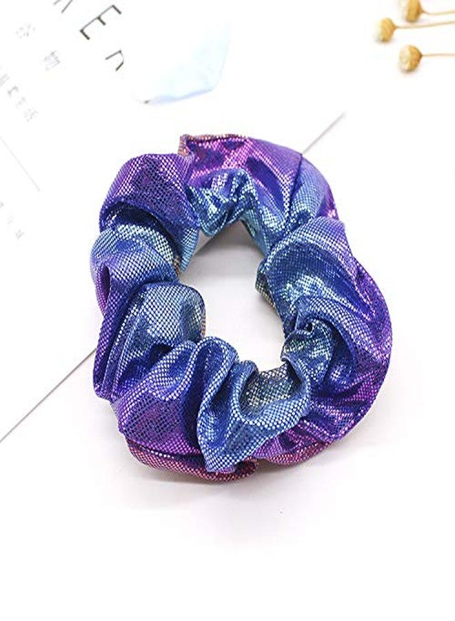 KINFENE 4 Pcs Bright Metallic Hair Scrunchies Hair Holder Bobbles Elastics Ponytail Holders Hair Wrist Ties Bands Cloth Scrunchies for Show Gym Dance Party Club Girl (Purple) - Image 3