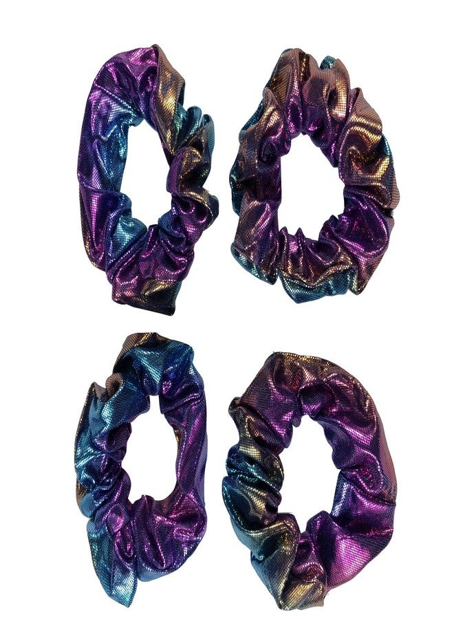 KINFENE 4 Pcs Bright Metallic Hair Scrunchies Hair Holder Bobbles Elastics Ponytail Holders Hair Wrist Ties Bands Cloth Scrunchies for Show Gym Dance Party Club Girl (Purple) - Image 1