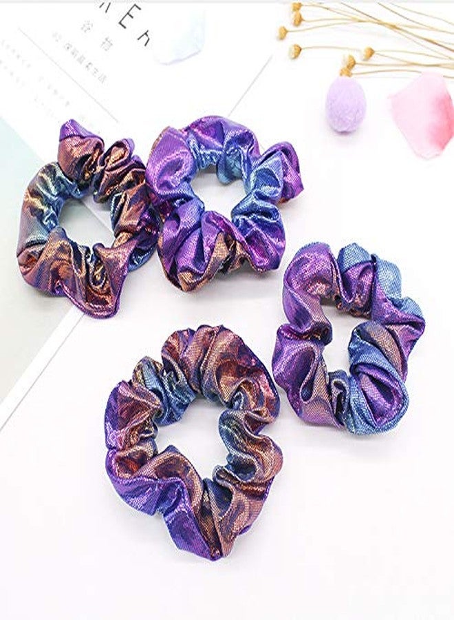 KINFENE 4 Pcs Bright Metallic Hair Scrunchies Hair Holder Bobbles Elastics Ponytail Holders Hair Wrist Ties Bands Cloth Scrunchies for Show Gym Dance Party Club Girl (Purple) - Image 2