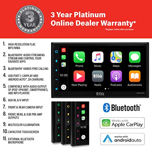 BOSS Audio Systems BVCP9850W Car Stereo - Wireless Apple CarPlay & Android Auto, Double Din, 6.75 Inch Touchscreen, Bluetooth, No DVD CD Player, AM/FM Radio Receiver, Wireless Remote Control - Image 2