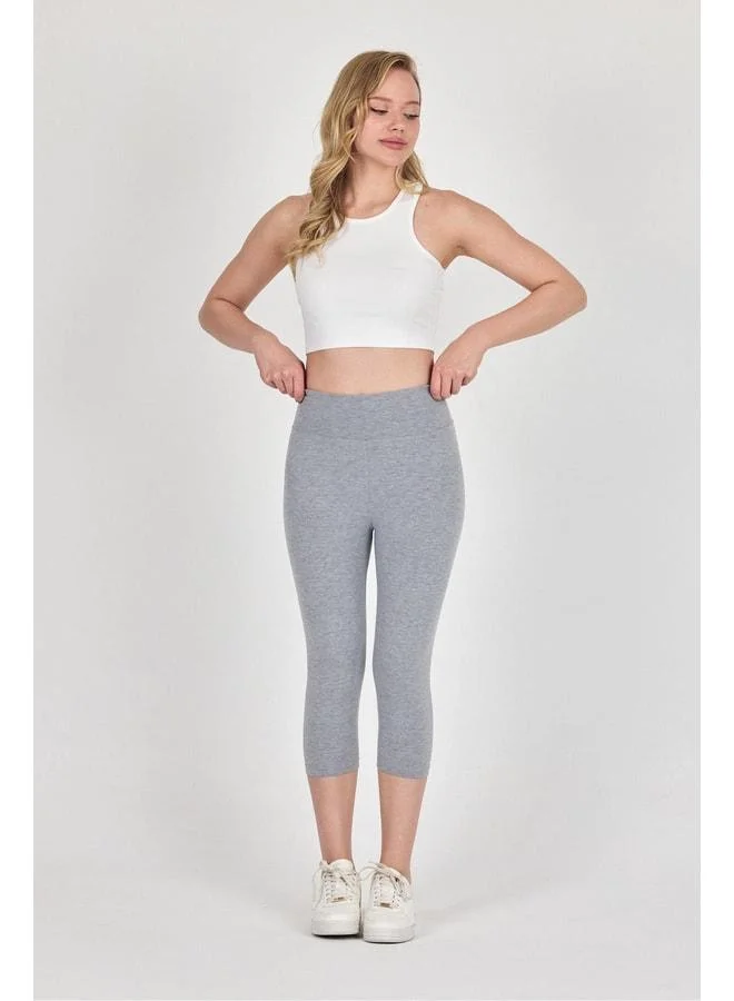 Women's Gray High-Waisted Shaping Capri Leggings.