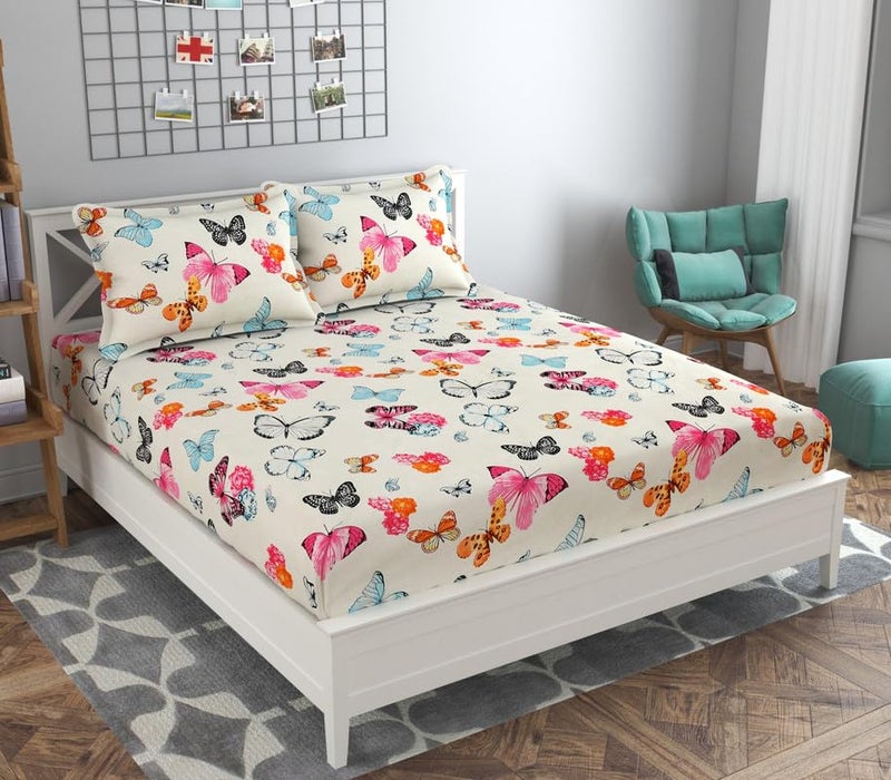 Delight Zone Glace Cotton 160TC Prime Collection King Size Elastic Fitted Double Bedsheet with 2 Pillow Covers - (White3) - Image 1
