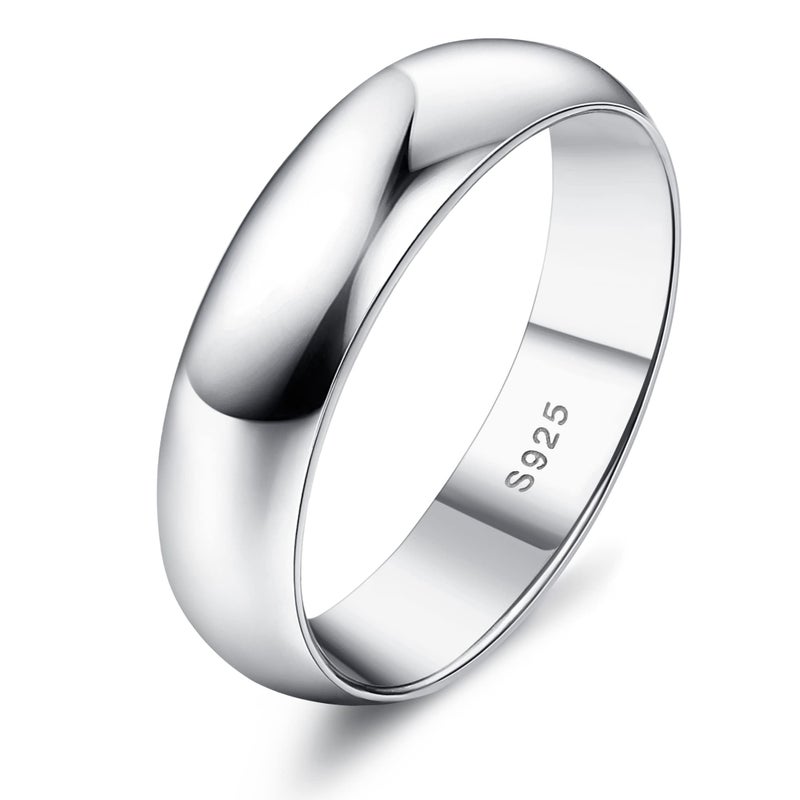 MILACOLATO 5mm Sterling Silver Rings for Women Men 18K White Gold Plated Plain Stackable Thumb Rings Tarnish Resistant Statement Wedding Band Ring Comfort Fit Size 7