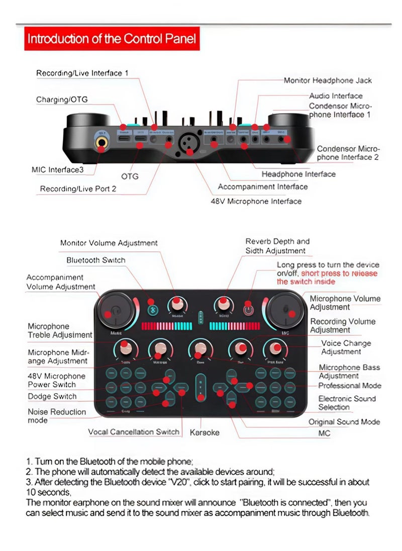 V20 Live Broadcast Equipment, Full Set Of Sound Card, Dedicated To Mobile Phone, Network Red Tiktok, Anchor Recording, Karaoke Microphone