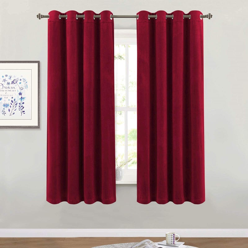 StangH StangH Red Velvet Curtains Short  Super Soft Thick Velvet Texture Drapes Room Darkening Window Treatment Set Soundproof Privacy Panel Blinds Wide 52 by Long 63 Double Panels 