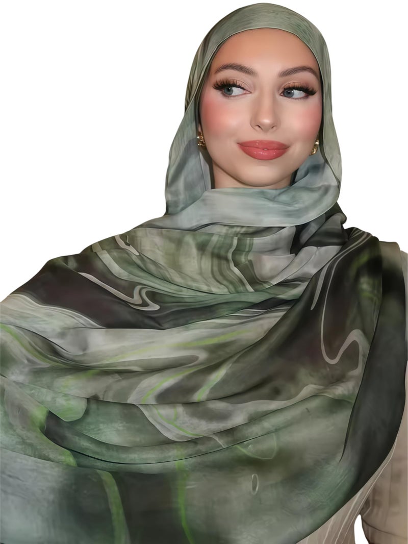 ZGMYC Watercolor Floral Printed Hijab Scarf for Women Soft Modal Cotton Instant Hijab Head Wraps Shawls Tie Dye Long Scarves - Image 1